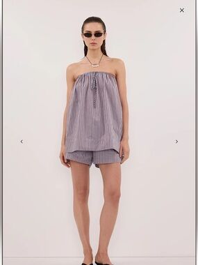 DISSH Blue and White Striped Strapless Camisole